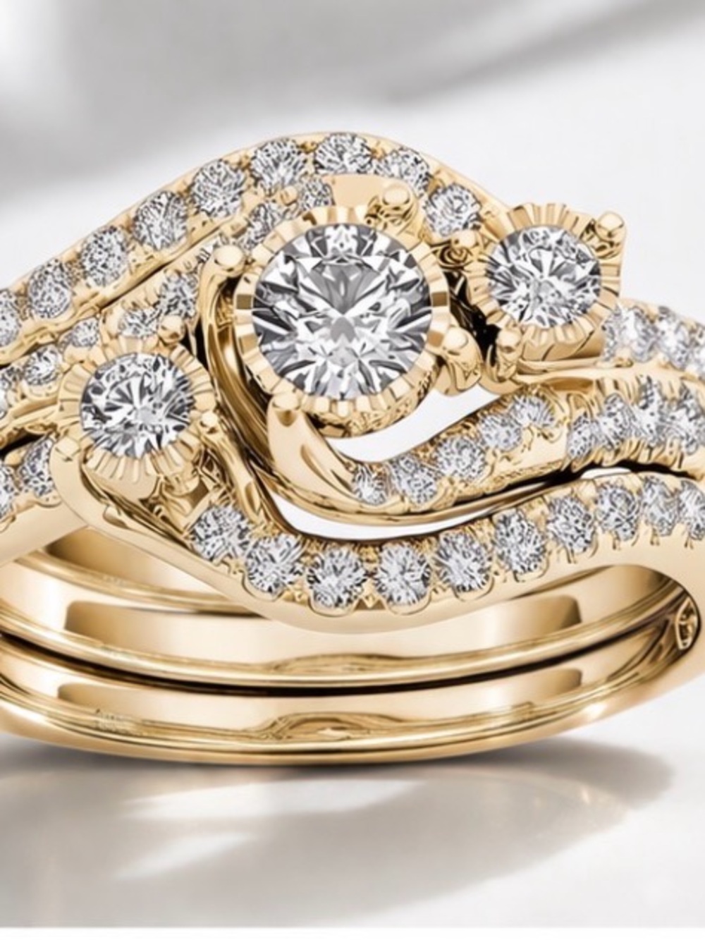 Gold Diamond Swirl Ring Set | Waterproof Vacay Ring | Bridal Ring set